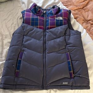 The North Face Vest Down 550 Plaid Purple Puffer Jacket